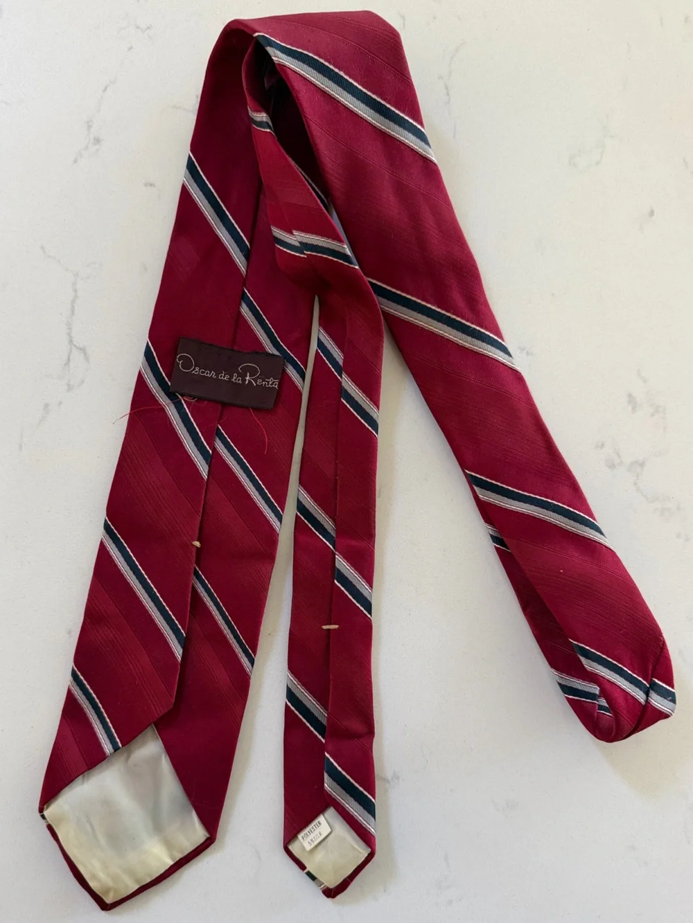 Oscar de la Renta Men's Burgundy Diagonal Stripe Tie with Navy & White Accents